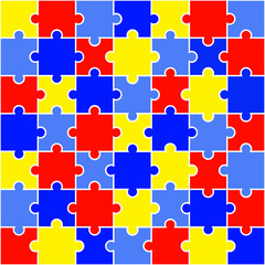 Fototapeta premium Padrão Colorido de Peças de Quebra-Cabeça – Fundo para Conscientização do Autismo, Colorful Puzzle Pattern – Autism Support Background