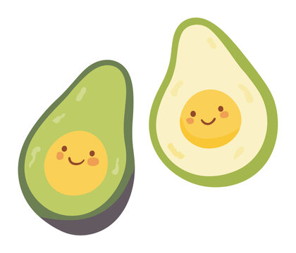 Clip art hand drawn vector illustration of a cute funny avocados isolated objects on white background