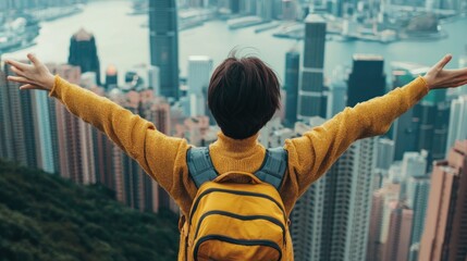 Epic travel adventure backpacking through stunning urban landscapes city heights photo journey scenic viewpoint