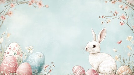 Easter Bunny with Eggs, and Spring Flowers. (2)