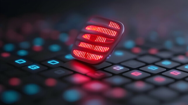 Red Glowing Data Block on Illuminated Keyboard