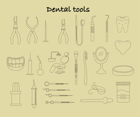 Dental tools. Dental care. Seamless Pattern with Dental Icons. Vector set of design templates and elements for Dental. Seamless patterns with linear icons related to Dental.