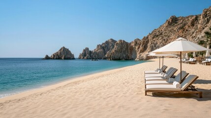Fototapeta premium Travel to a luxurious beach paradise in cabo san lucas stunning landscape photography at seaside retreat