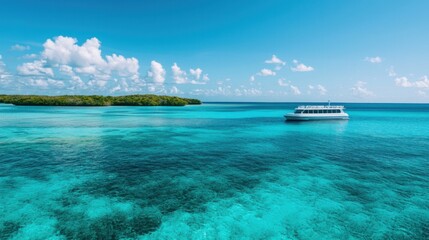 Fototapeta premium Unforgettable travel adventure scenic cruise over crystal clear waters tropical paradise aerial view relaxation