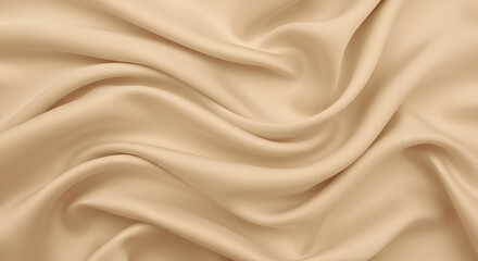 Fototapeta premium Beige cream silk satin. Soft folds. Light brown color elegant background for design. Silky smooth fabric surface. Banner. Wide. Long. Panoramic. Website header. 