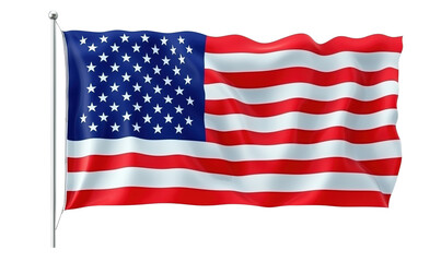 Fototapeta premium United States flag waving, red and white stripes, blue field with white stars, symbol of patriotism and national pride, isolated on transparent background, png
