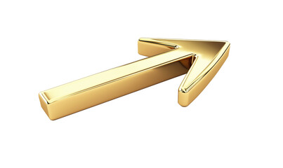 Golden arrow symbolizing progress and direction, 3D design with shiny surface, modern aesthetic, isolated on transparent background, png