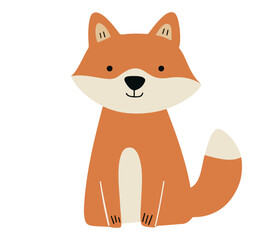 Obraz premium Clip art hand drawn vector illustration of a single cute funny fox in a playful cartoon style, isolated on white background