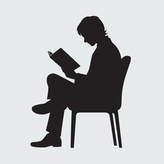 Silhouette of Seated Reader in Profile - Simple Illustration on Reading Theme