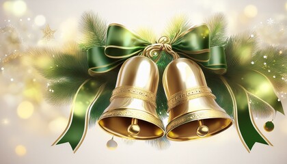 christmas bells with green ribbon