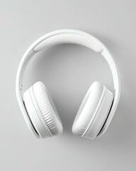 Stylish white headphones resting on a smooth gray surface, showcasing modern design elements perfect for music lovers and tech enthusiasts aiming for quality sound experience.