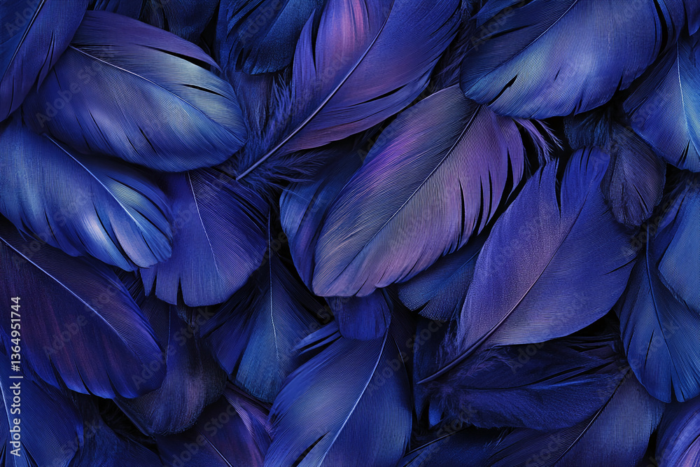 Poster close-up of dark blue feathers, showcasing intricate texture and subtle color variations symbolizes 