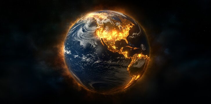 Depicting cyber warfare with a globe and digital networks highlights the global impact and security concerns associated with it