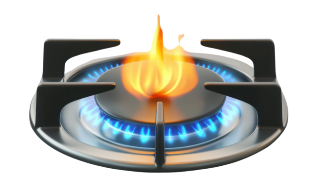 Burning Blue Flame: A close-up view of a modern stove burner, radiating heat and energy with a vibrant blue flame.