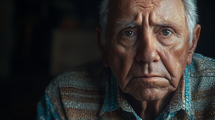 An intimate photograph of a man with a serious demeanor, distinct facial traits, and a pensive gaze