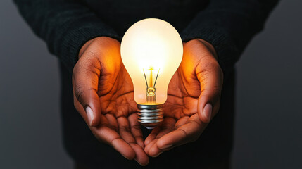 person holds glowing light bulb symbolizing sustainable development goals innovation