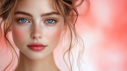 Fototapeta premium A young woman with perfect skin and lips highlights cosmetology results.