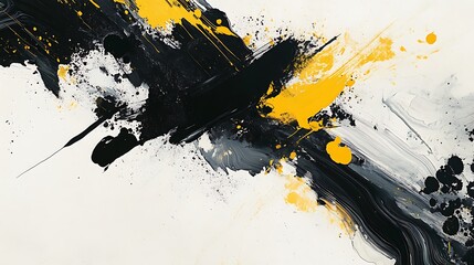 Abstract Black Yellow Paint Splashes.