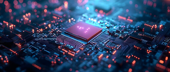 Abstract circuit board futuristic technology processing background digital computer CPU binary microchip processor futuristic computing science hardware in laptop motherboard integration