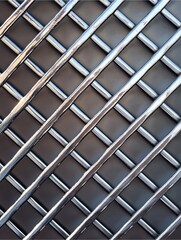 Metallic Grid Pattern: A close-up view of a metallic grid, featuring a repeating pattern of intersecting diagonal lines with reflections of light. 