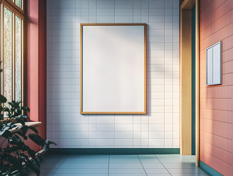 Blank signboard mockup situated on a school campus bulletin board for showcasing event posters of educational institutions and activities