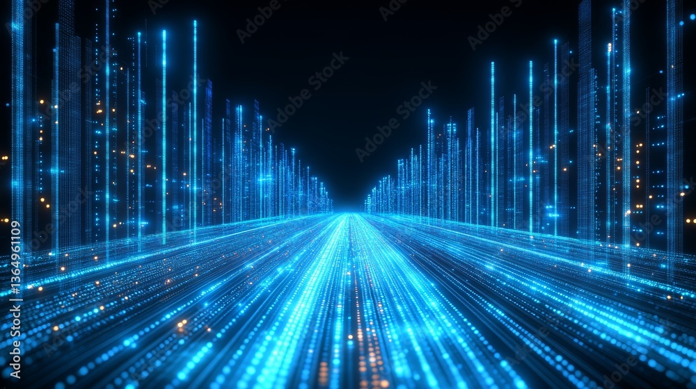 Poster an up-close image of a digital circuit board displays intricate tracks and shining nodes, demonstrat