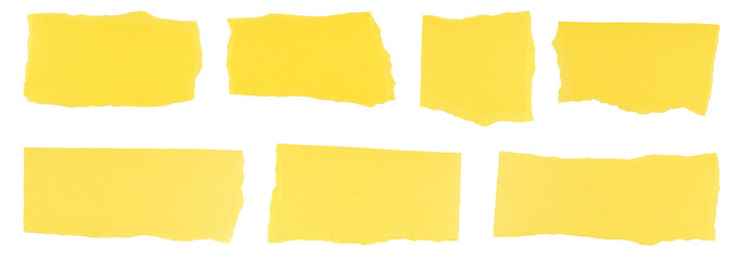 Set of yellow torn banner paper in a rectangular shape, ripped yellow paper sheet, paper scrap with torn edges, sign, label, blank note paper element, grunge textured graphic element