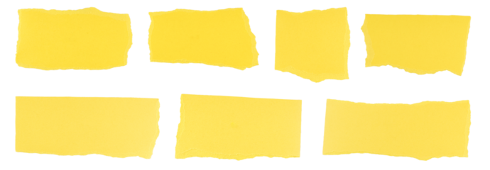 Set of yellow torn banner paper in a rectangular shape, ripped yellow paper sheet, paper scrap with torn edges, sign, label, blank note paper element, grunge textured graphic element