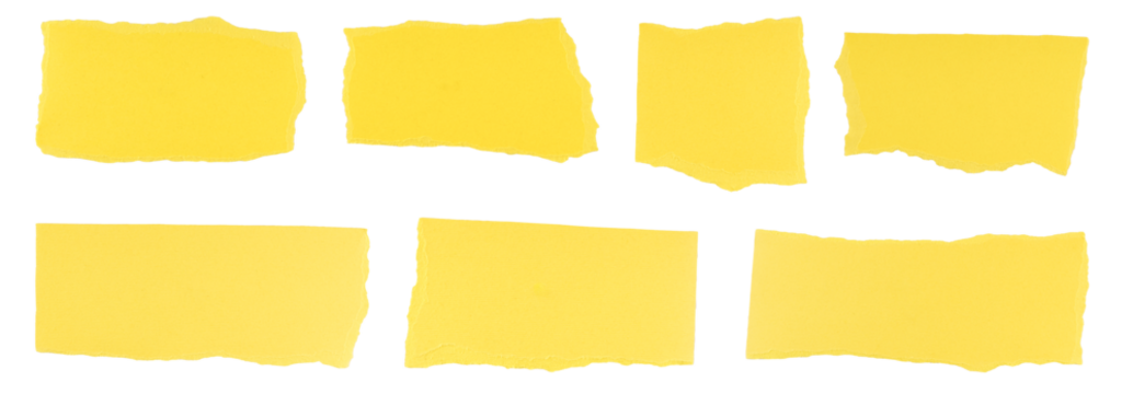 Set of yellow torn banner paper in a rectangular shape, ripped yellow paper sheet, paper scrap with torn edges, sign, label, blank note paper element, grunge textured graphic element