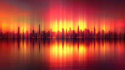 Fototapeta premium A stunning panorama of a futuristic city skyline, lit up by colorful lights against a dark backdrop, highlighting contemporary architecture and night-time urban life