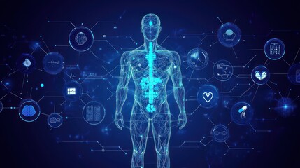 Human body with digital health icons