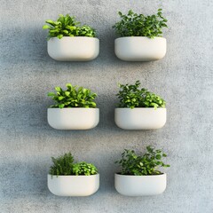 Fototapeta premium Modern Vertical Garden with Lush Green Plants in Wall Planters