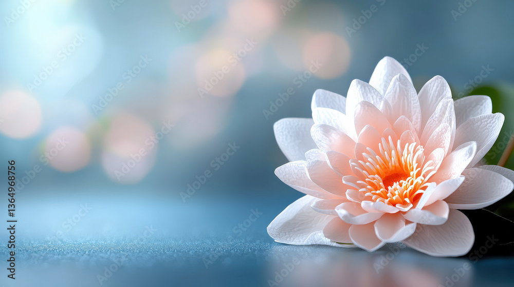 Poster delicate 3d flower with detailed petals and soft gradient rests on serene blue background, creating 