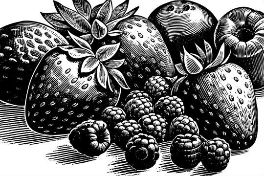 recommend clip art: Berries healthy fruit food illustration black and white hand drawn sketch outline