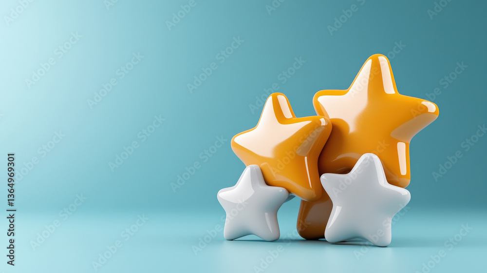 Aufkleber golden and white 3d stars are floating against soft blue background, creating playful and cheerful a