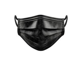 A sleek, black face mask offers a modern take on personal protection. Essential for health-conscious individuals who value discreet style. Isolated, transparent background, png.