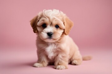 Fototapeta premium Adorable Puppy Posing Playfully Against a Soft Light Pink Background, Generative AI