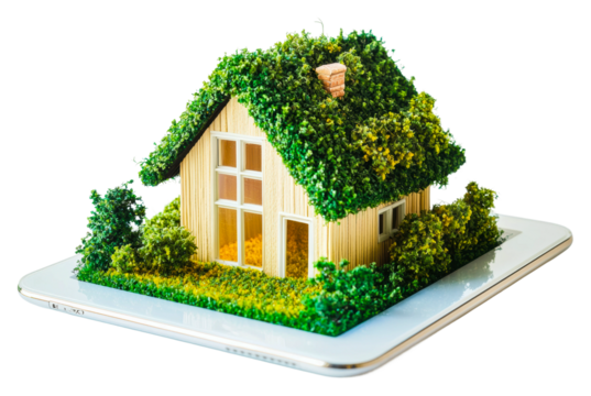 Sustainable home design urban setting model creation nature cut out