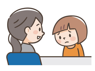 Fototapeta premium スクールカウンセラーに相談する女の子のイラスト
