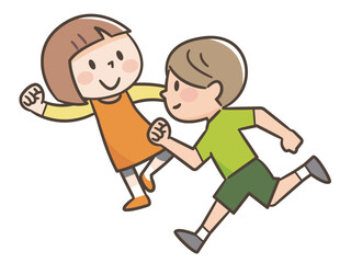 友達と走る子供のイラスト