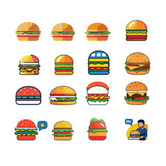 Modern Colorful Burger Vector Icon  Flat and Outline Style  Clean & Professional Design
