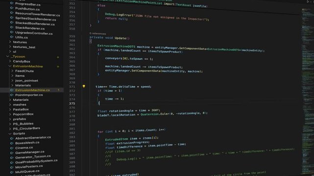 Modern programming, Coding in action, Closeup screen with digital codes and data, complexity software development, intense process software creation and innovation