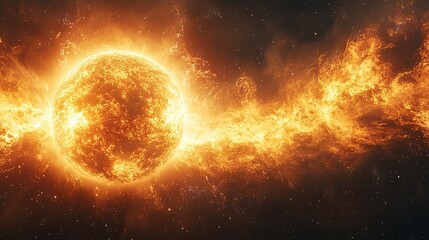 Obraz premium Earth burns in space with a solar flare, illustrating climate change.