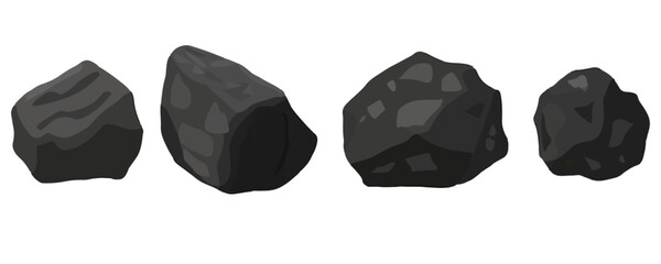 Clip art hand drawn simplistic illustration of different coals, minerals, stones or rocks set. Cartoon game art rocks and stones