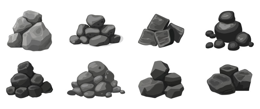Clip art hand drawn simplistic illustration of different coals, minerals, stones or rocks set. Cartoon game art rocks and stones