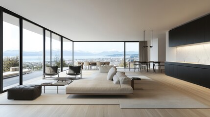 Fototapeta premium Modern Living Room with Panoramic View