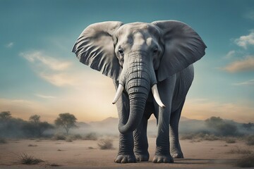 Fototapeta premium Stunning Elephant Image with a Calm Light Blue Background. Generative AI