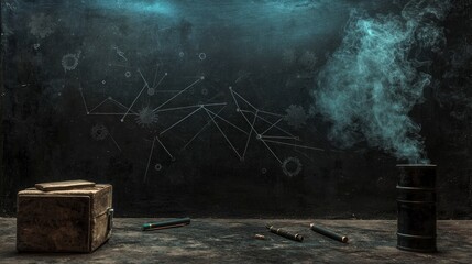 Dark Chalkboard Background  Gears  Lines  Smoke  Ideas  Innovation  Creativity  Mystery  A