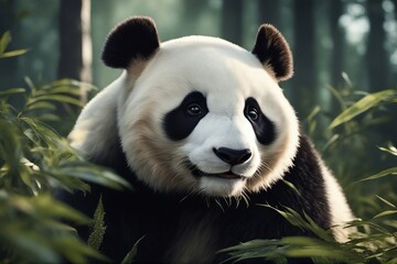 Obraz premium Stunning Close-Up Photography of a Playful Panda in Its Natural Habitat. Generative AI