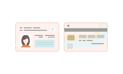 Fototapeta premium 本人確認用マイナンバーカード表裏のベクターアイコンセット（フラットデザイン）